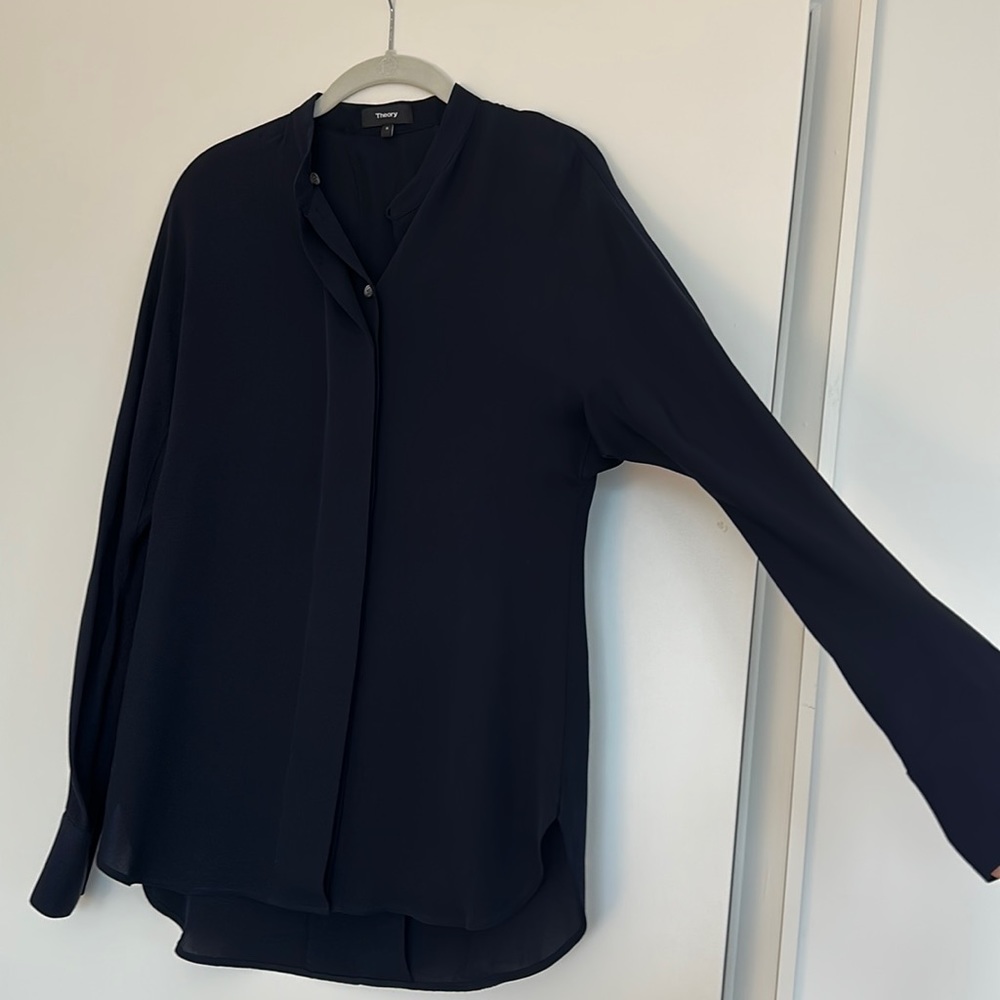 Theory Perfect Dolman Silk Blouse In Deep Navy - Picture 2 of 3